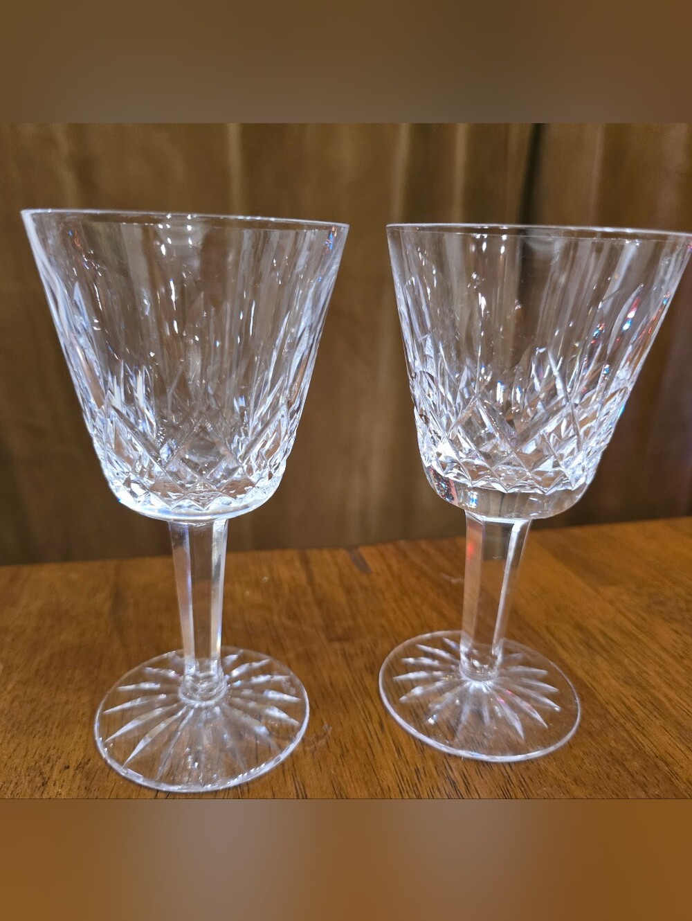 Pair of Vintage Signed Waterford Crystal Lismore Claret Wine Glasses Set of 2